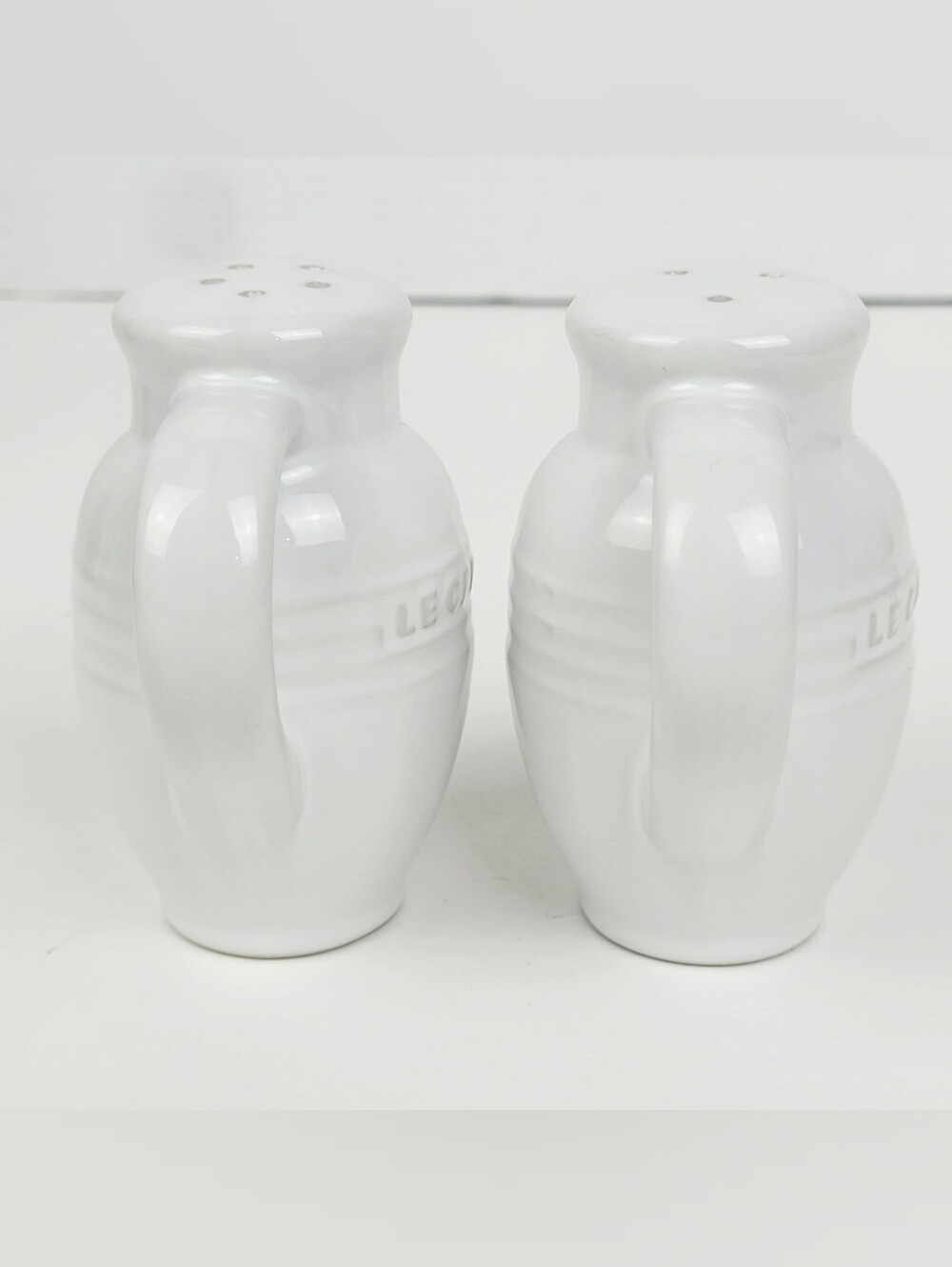 Vtg 90s~Le Creuset Stoneware Mini Pitcher Salt & Pepper Shakers~White~Unused - Picture 5 of 9